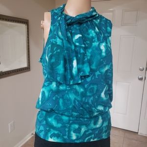 Express M artsy floral splatter sleeveless cowlneck scarftie loose top fit Waist